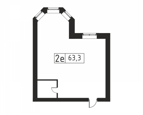 1-комнатная, 63.3 м²