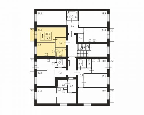 1-комнатная, квартира, 31.9 м²