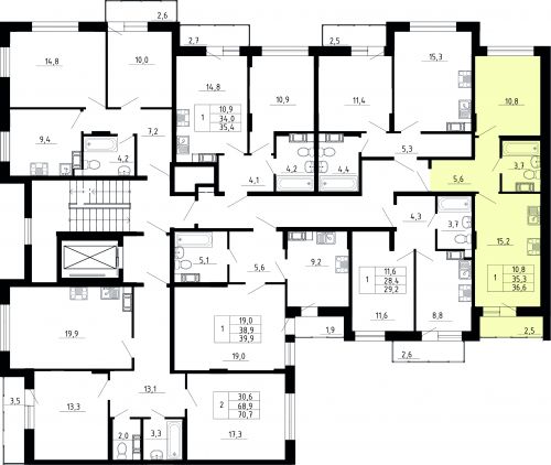 1-комнатная, квартира, 35.3 м²