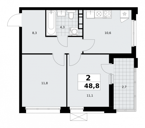 2-комнатная, 48.8 м²