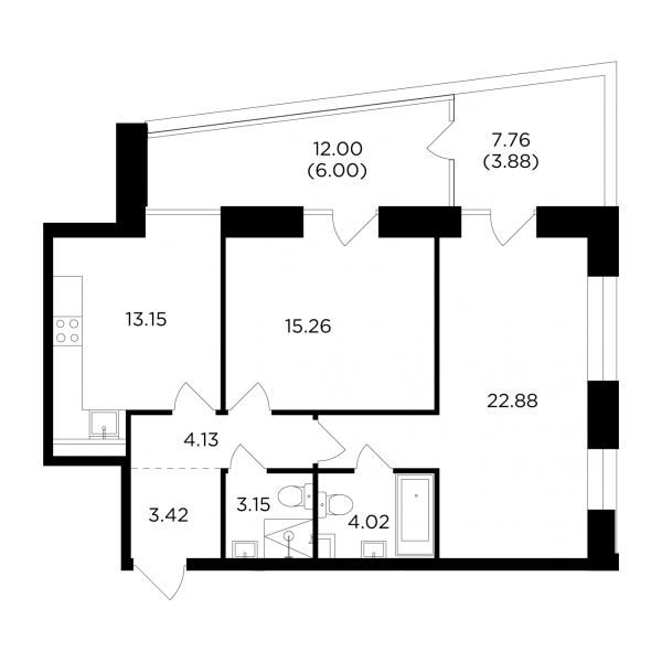 2-комнатная квартира №847, 75,9 м² за 38,88 млн руб. в ЖК «Foriver» - планировка
