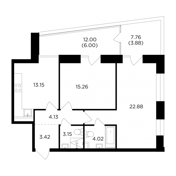 2 комнаты до 75.89