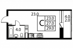 1-комнатная квартира 29 м²