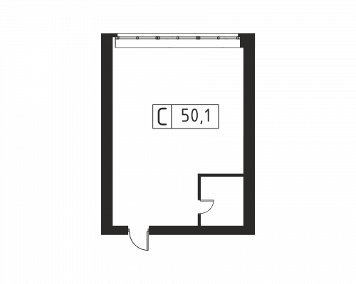 Студия, 50.5 м²