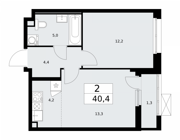 2 комнаты до 40.4