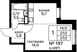 1-комнатная квартира 27 м²