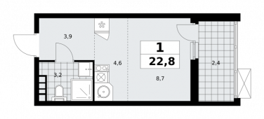 1-комнатная квартира 22,8 м²