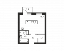 1-комнатная квартира 28,3 м²