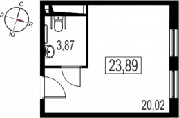 1-комнатная квартира 23,89 м²