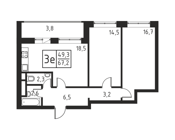 3 комнаты до 67.9