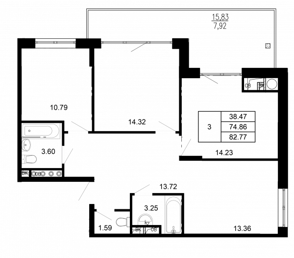 3 комнаты до 82.77