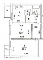 2-комнатная, квартира, 51.6 м²
