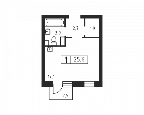 1-комнатная, 25.6 м²