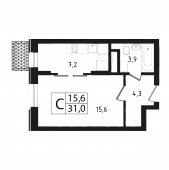 1-комнатная квартира 31 м²