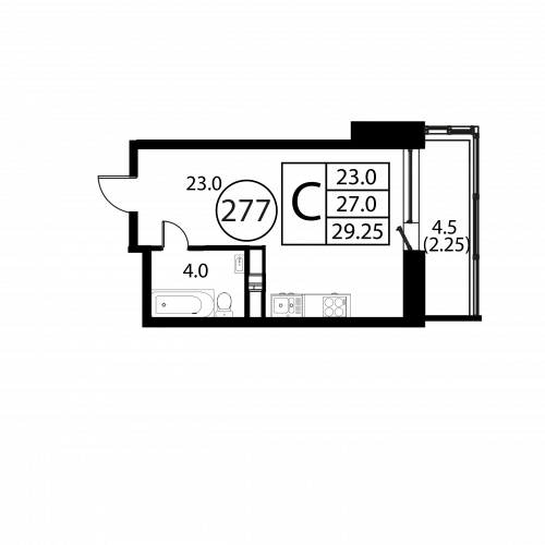 Студия, 29.25 м²