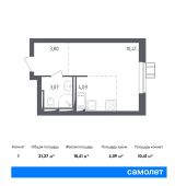 1-комнатная квартира 21,37 м²