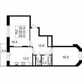 2-комнатная квартира 68,6 м²