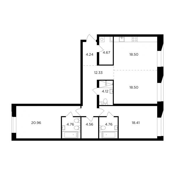 3-комнатная квартира №424, 115,8 м² за 46,75 млн руб. в ЖК «Foriver» - планировка