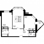 2-комнатная квартира 68,8 м²