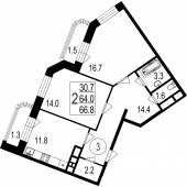 2-комнатная квартира 66,8 м²