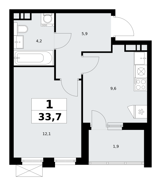 1 комната до 33.7