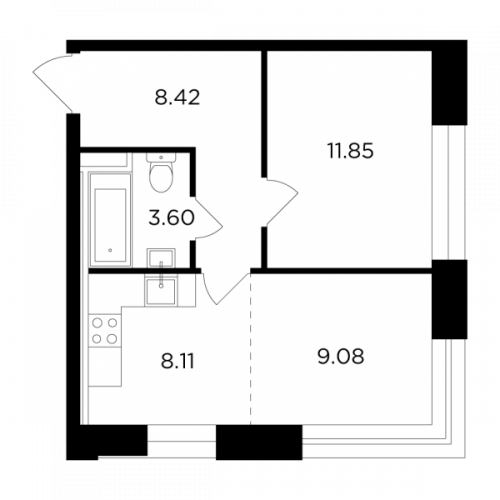 2-комнатная, 41.06 м²
