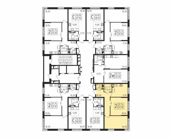2 комнаты до 59.3