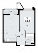 1-комнатная квартира 40 м²