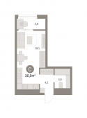 1-комнатная квартира 30,94 м²