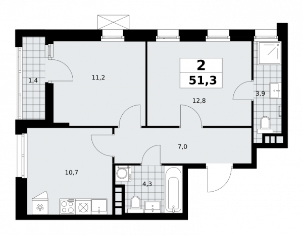2 комнаты до 51.3