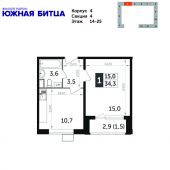 1-комнатная квартира 34,3 м²