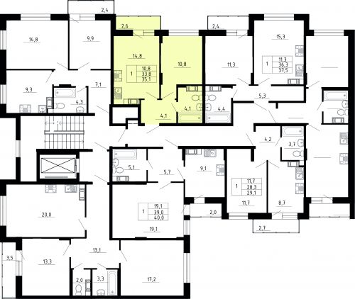 1-комнатная, квартира, 33.8 м²