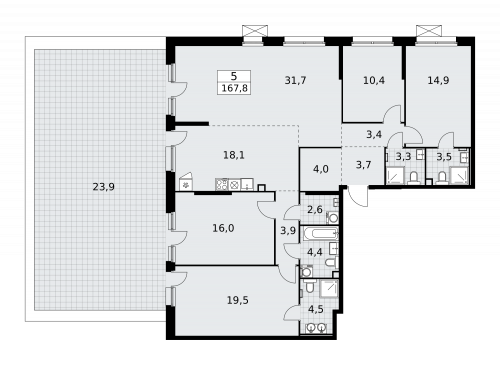 Многокомнатная, 167.8 м²