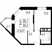 1-комнатная квартира 36,1 м²