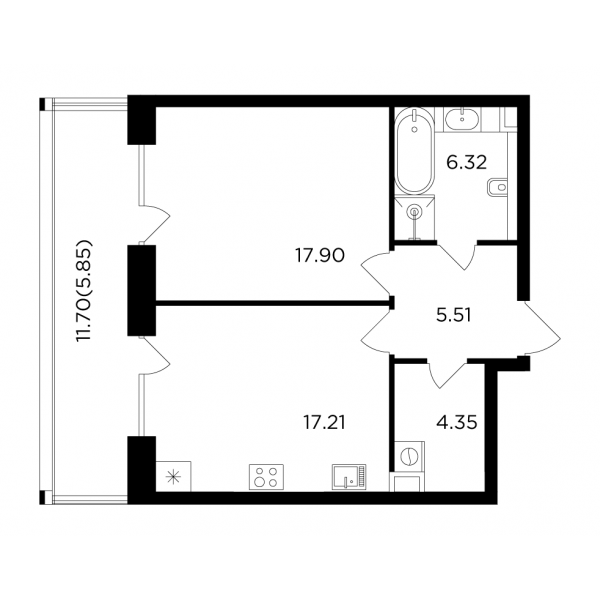 1-комнатная квартира №15, 57,1 м² за 27,78 млн руб. в ЖК «Foriver» - планировка