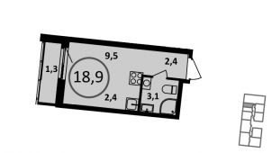 1-комнатная квартира 18,9 м²