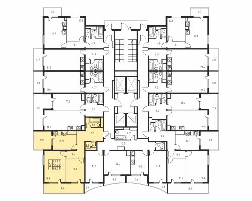 2-комнатная, квартира, 55.2 м²