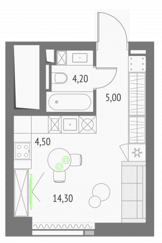 Студия, 28 м²