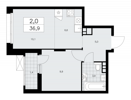 2-комнатная, 36.9 м²