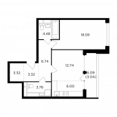 2-комнатная квартира 61,99 м²