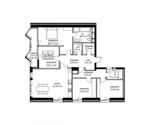 Многокомнатная, 137.6 м²