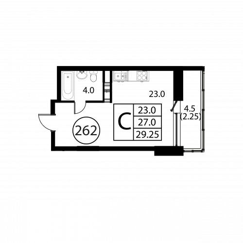 Студия, 29.25 м²
