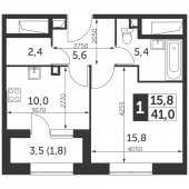 1-комнатная квартира 41 м²