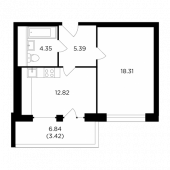 1-комнатная квартира 44,29 м²