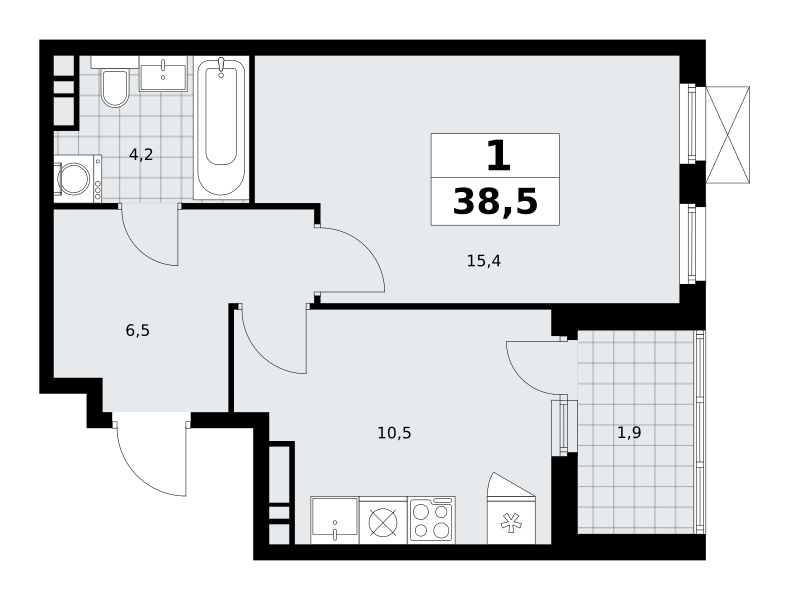 1-комнатная квартира №23К-18.1.2-119, 38,5 м² за 10,24 млн руб. в ЖК «Скандинавия» - планировка