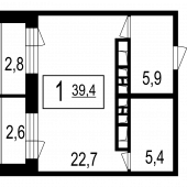1-комнатная квартира 34 м²