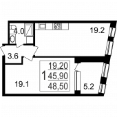 1-комнатная квартира 48,5 м²