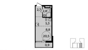 1-комнатная квартира 20,5 м²