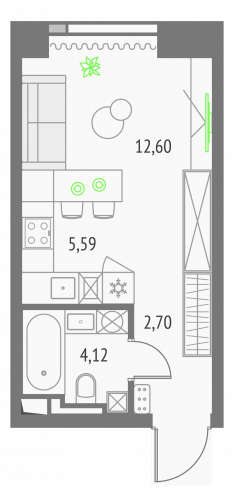 Студия, 25.01 м²