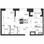 2-комнатная квартира 54,9 м²